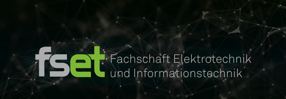 Logo Fachschaft vor Hintergrund aus Strichen und Punkten