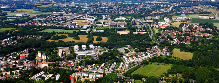Luftbild Campus Nord und Campus Sued Das Bild zeigt den Campus Nord und Campus Sued von oben.